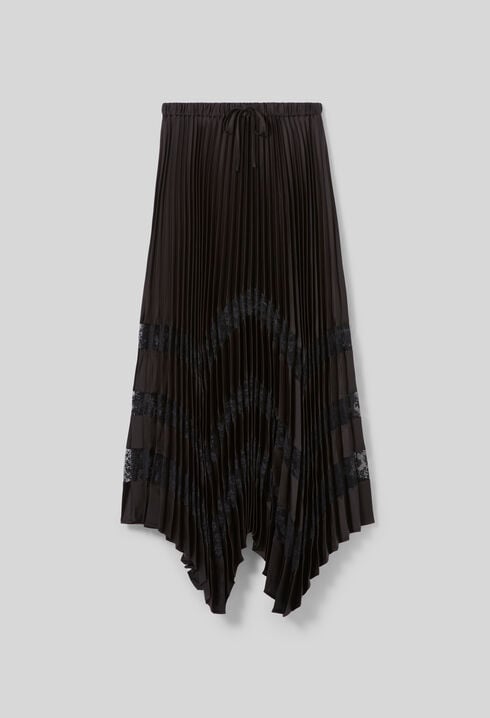 Pleated satin and lace skirt