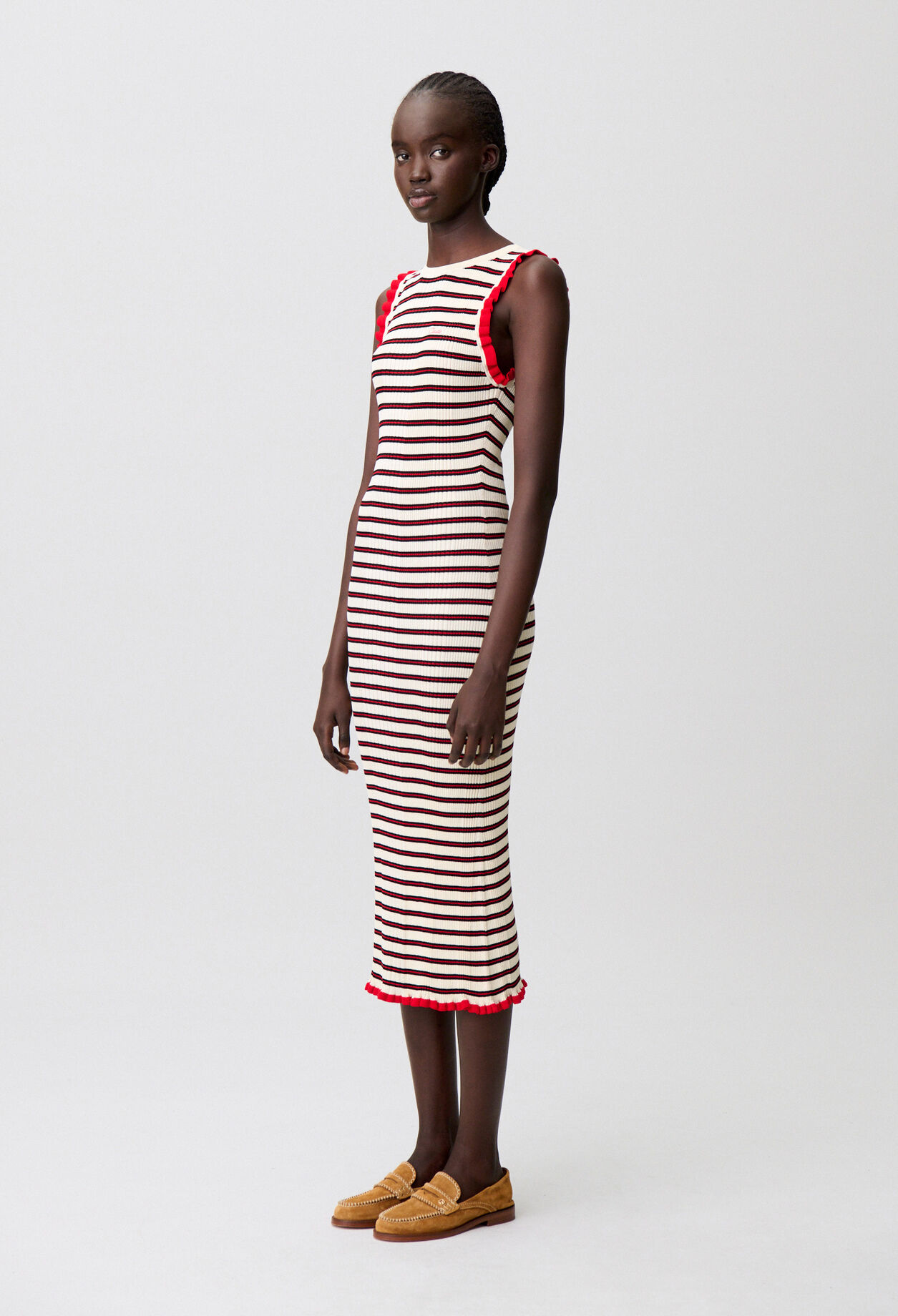 Striped Ruffled Knit Dress