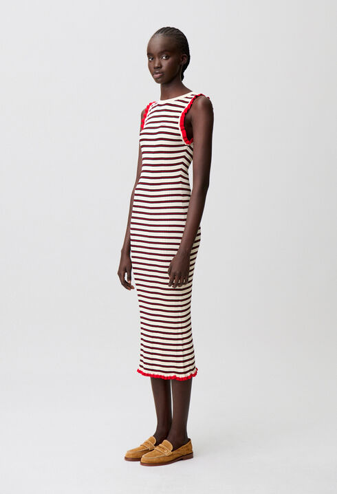 Striped Ruffled Knit Dress