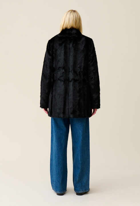 Black faux fur coat