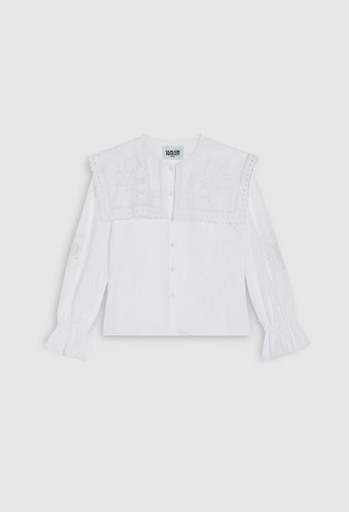 Linen shirt with embroidered collar