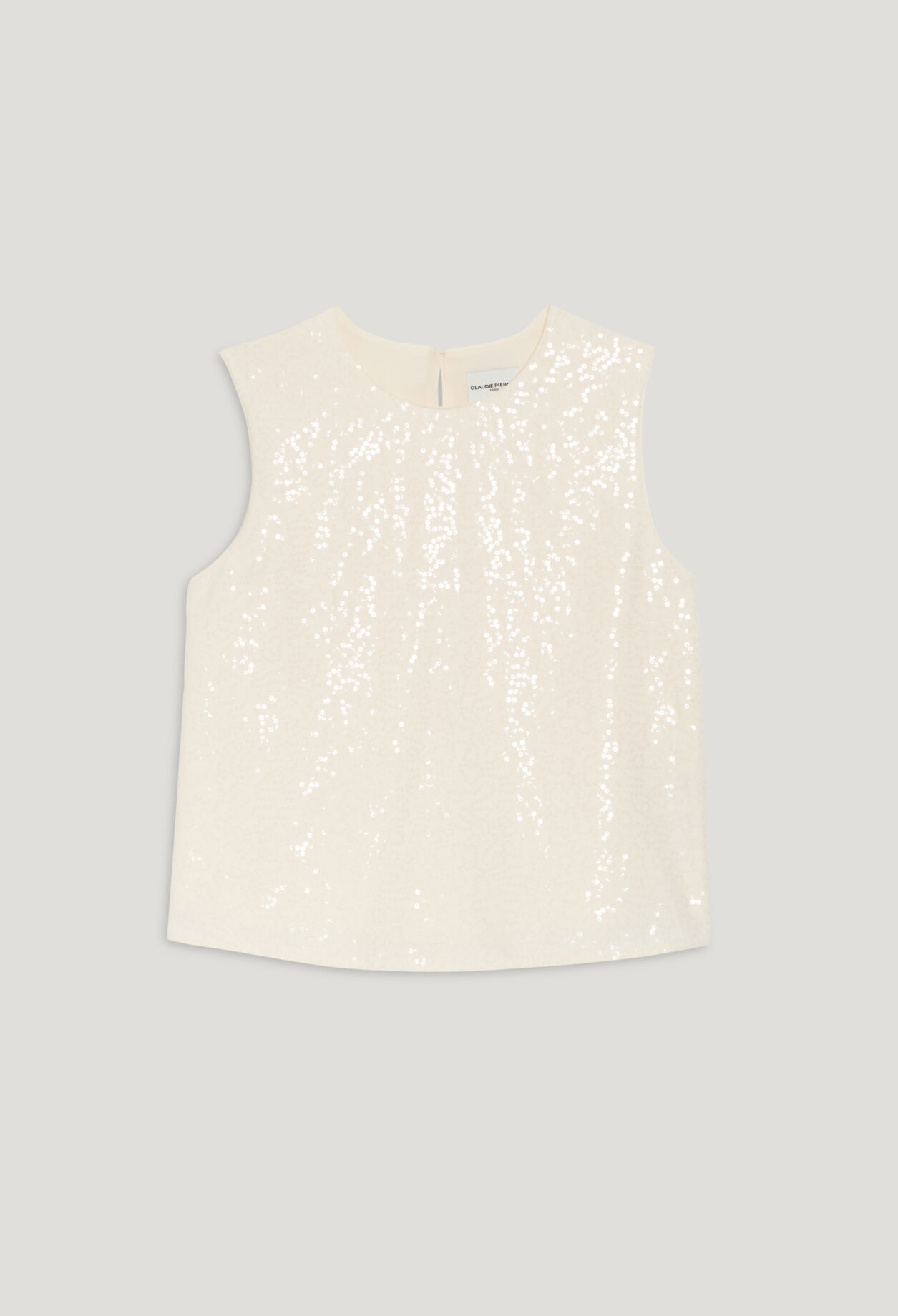 Ecru sequined sleeveless top