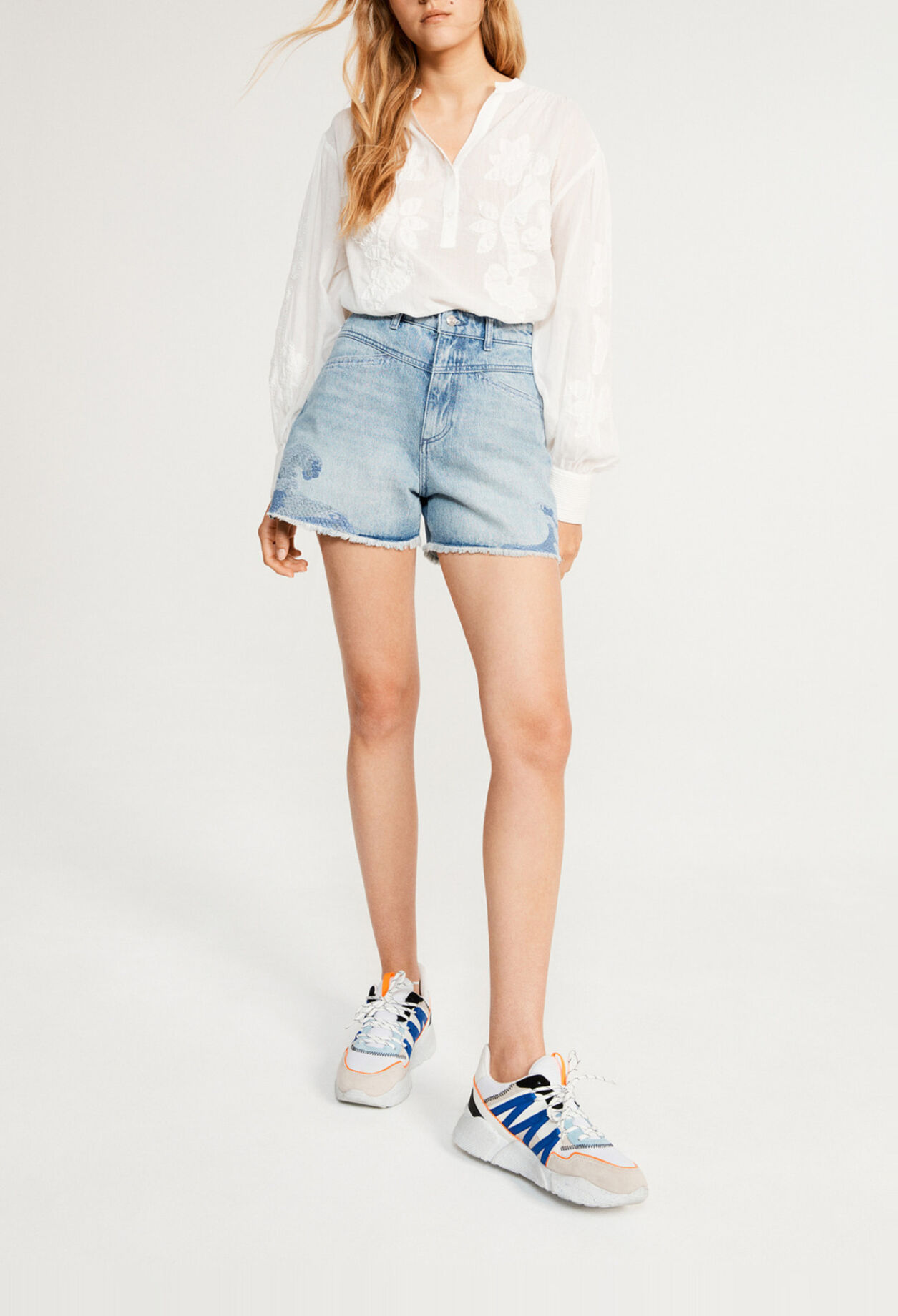 Faded denim shorts