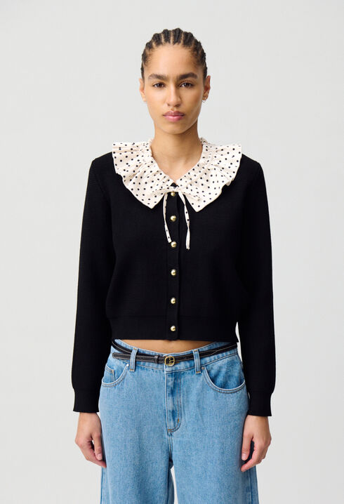 Fine Knit Cardigan with Collar