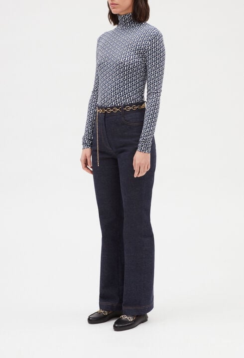 Monogrammed blue roll-neck T-shirt 