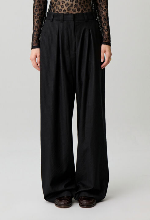 Straight striped wool trousers