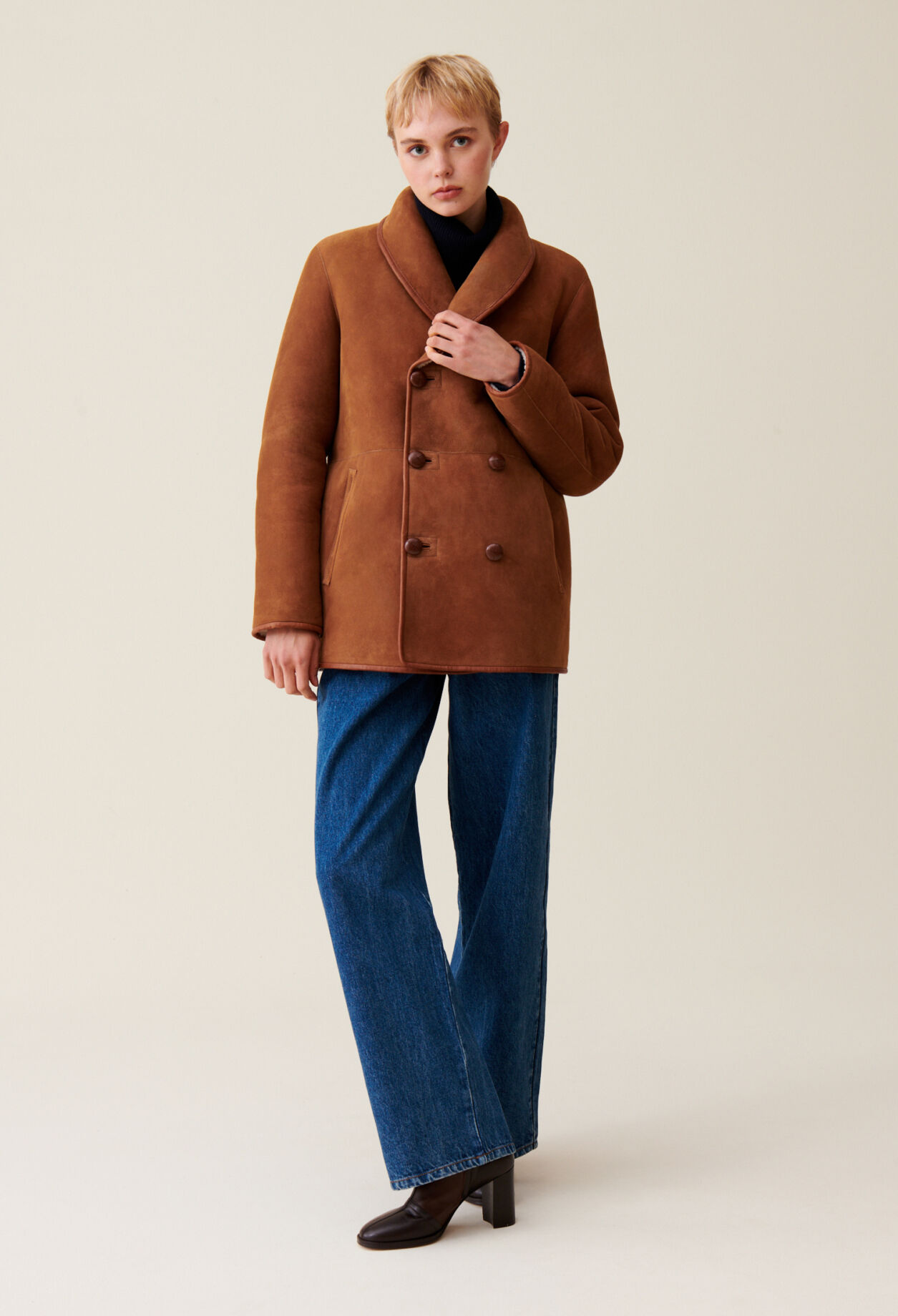 Reversible ecru wool coat