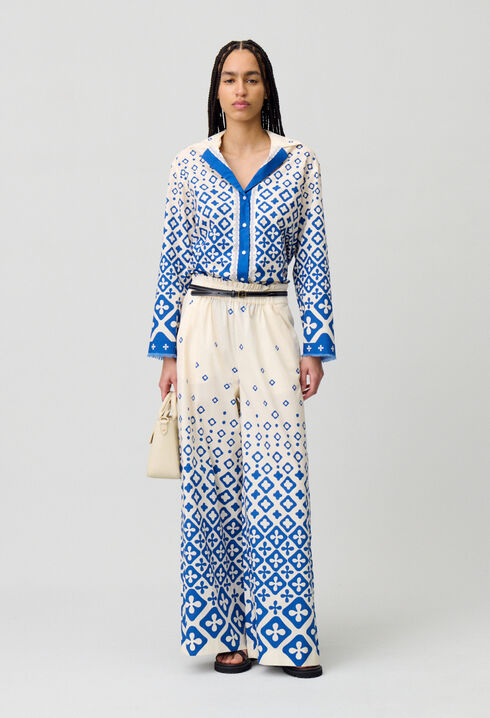 Wide-Leg Fluid Print Trousers