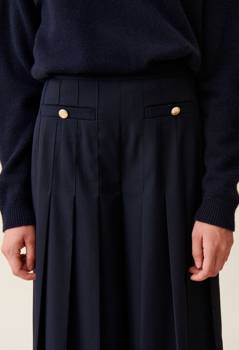 Navy blue loose-fit creased trousers 