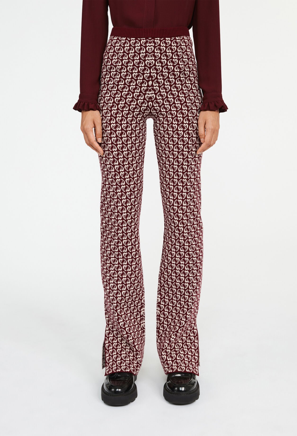 Pantalon bicolore maille imprimé cœur