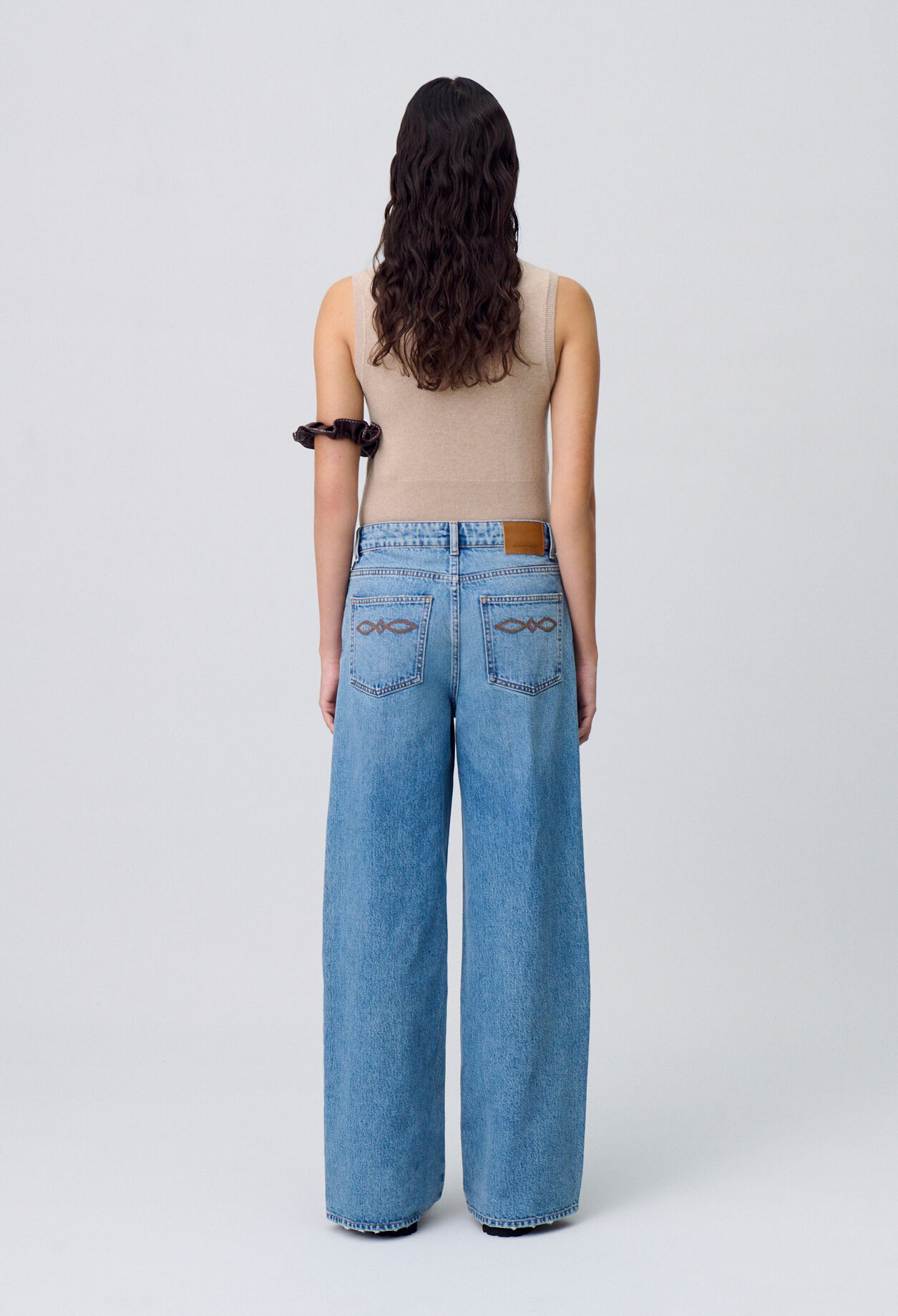 Wide-Leg Washed Denim Jeans