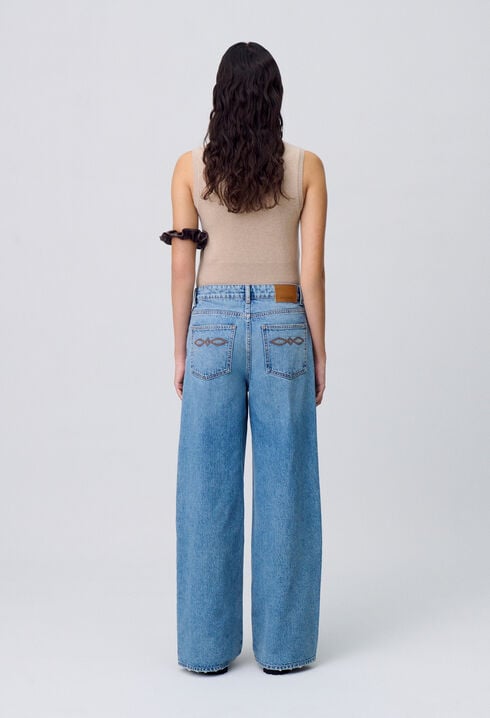 Wide-Leg Washed Denim Jeans