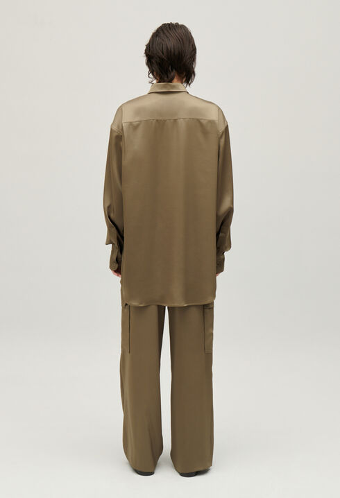 Loose-fit khaki satin-effect shirt