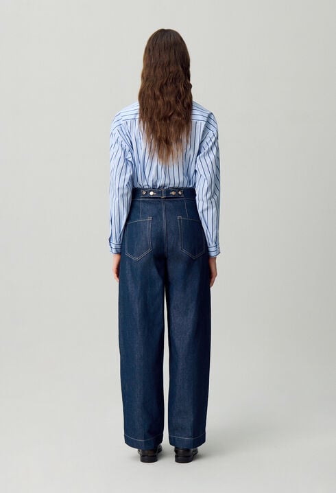 Raw denim straight-cut jeans