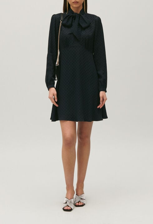 Dress with black pussy bow collar