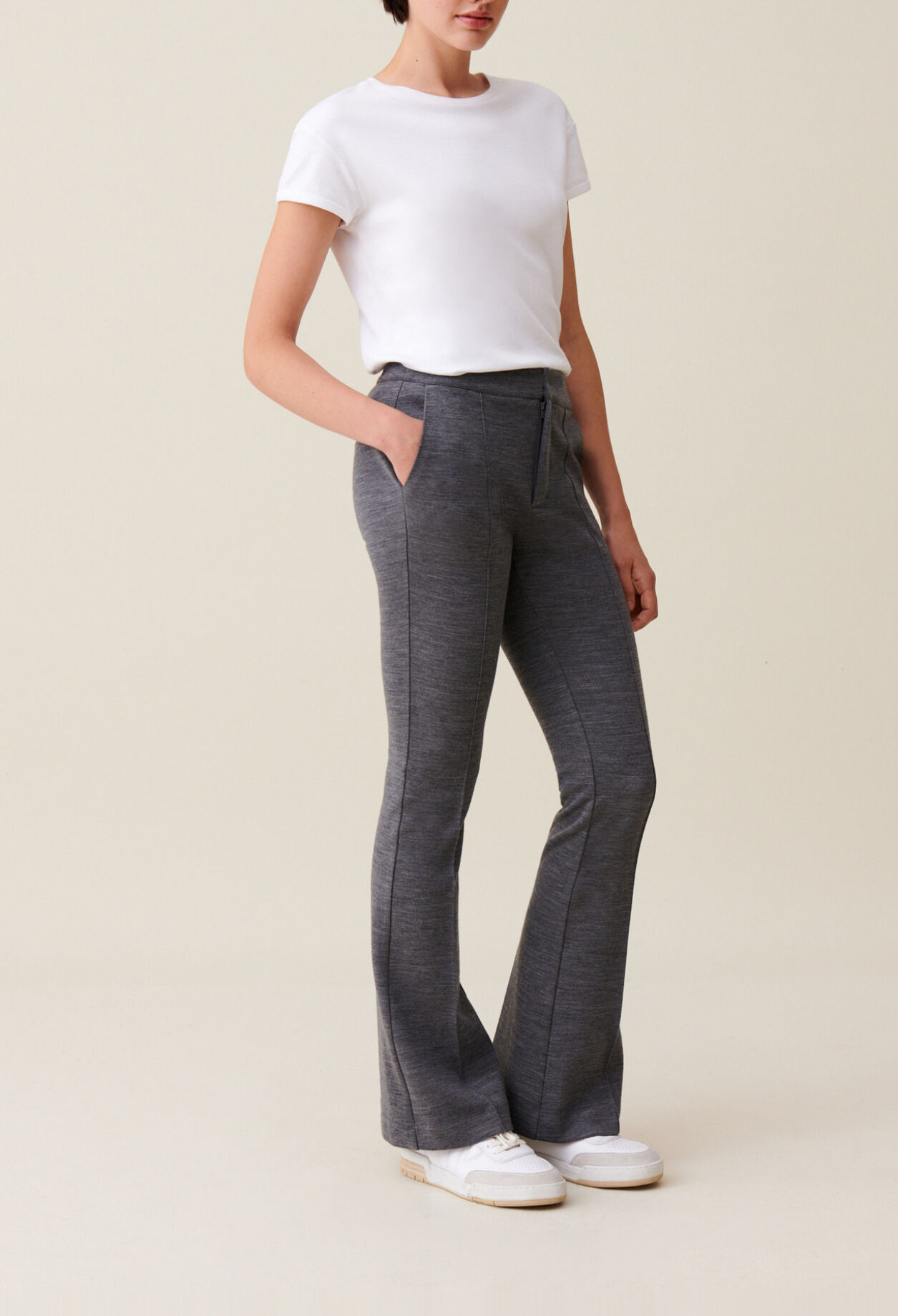 Grey fitted flare trousers