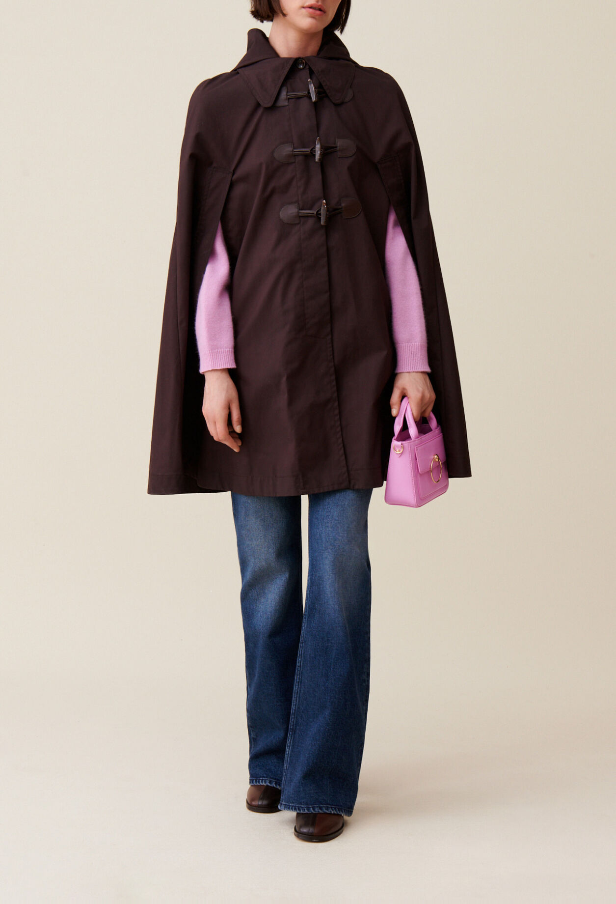 Plum cape with removable hood