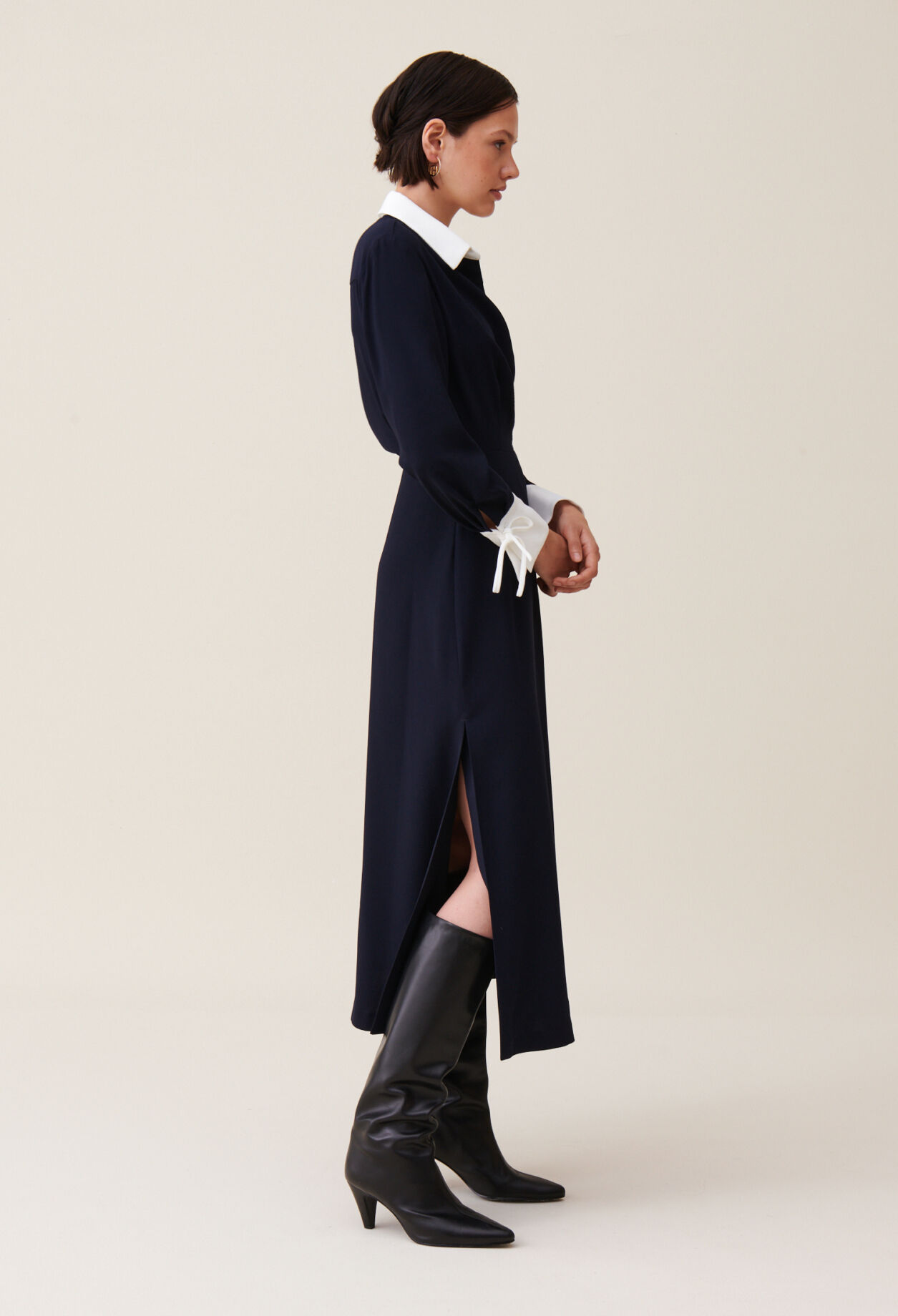 Navy wrap fluid maxi dress