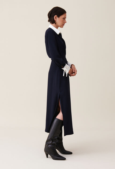 Navy wrap fluid maxi dress