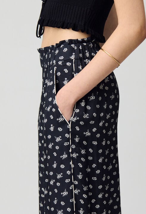 Wide-Leg Fluid Print Trousers