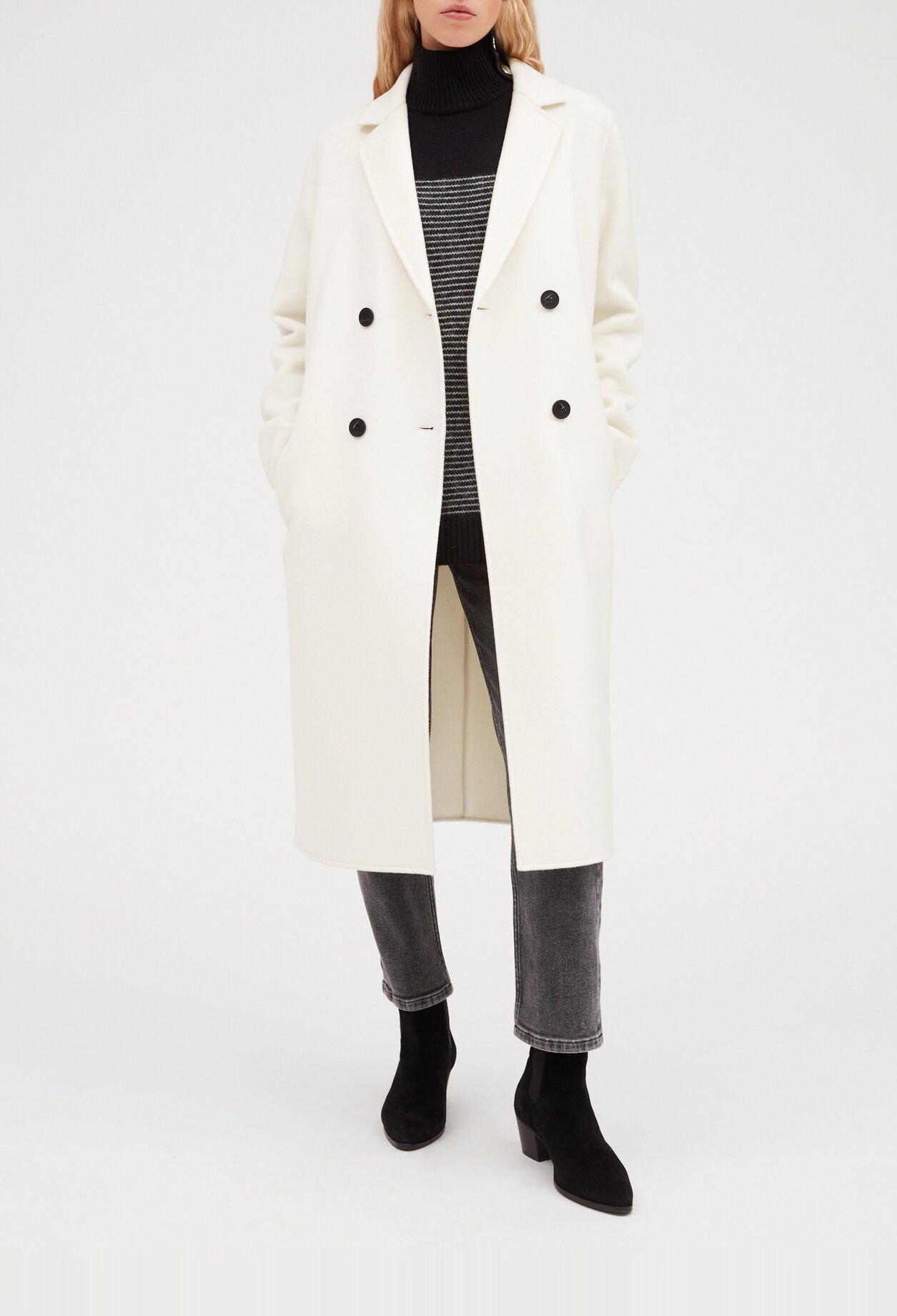 Ecru straight mid-length coat