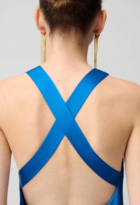Satin Open-Back Maxi Dress