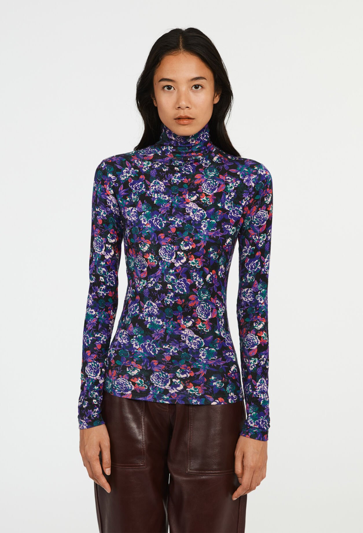 Pull col roulé imprimés floral