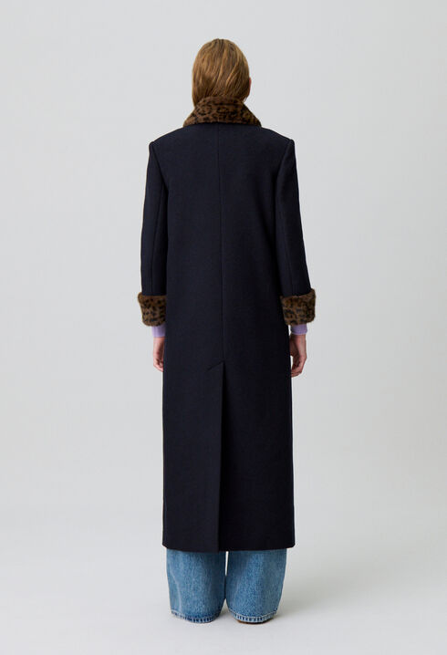 Long leopard-print wool coat