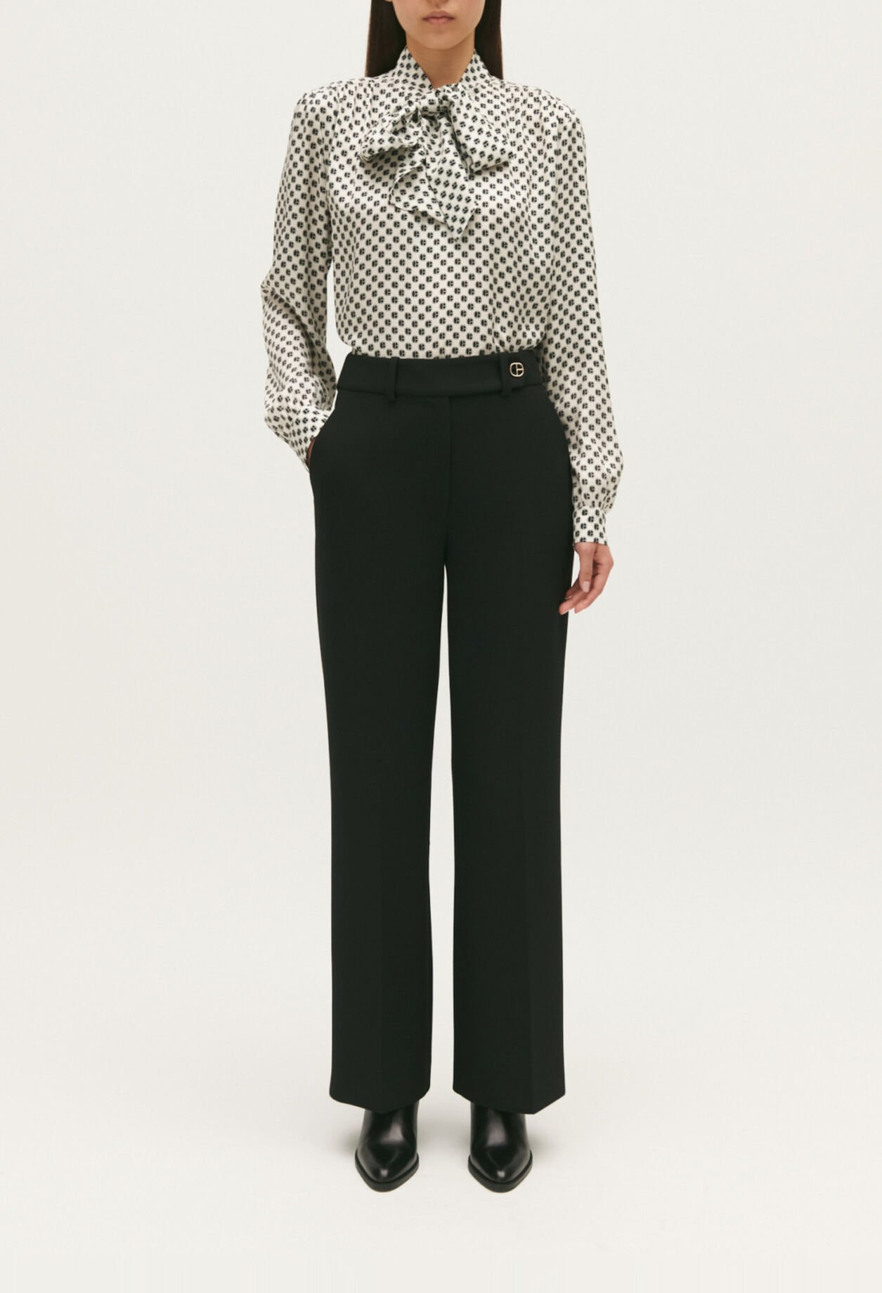Black straight-leg trousers