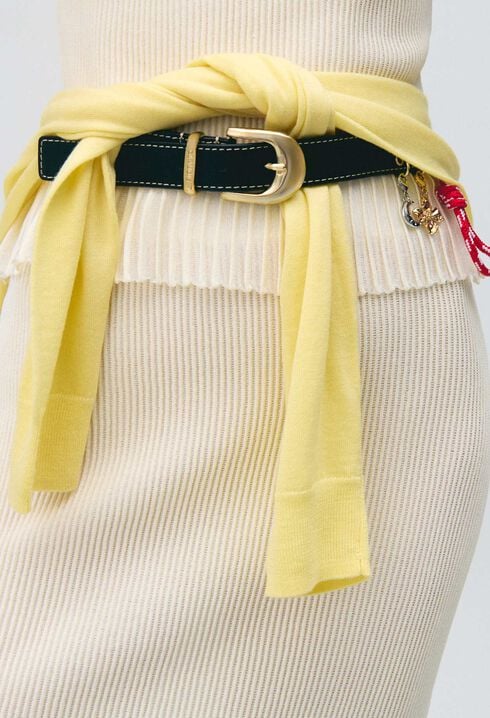 Leather eyelet belt with charms