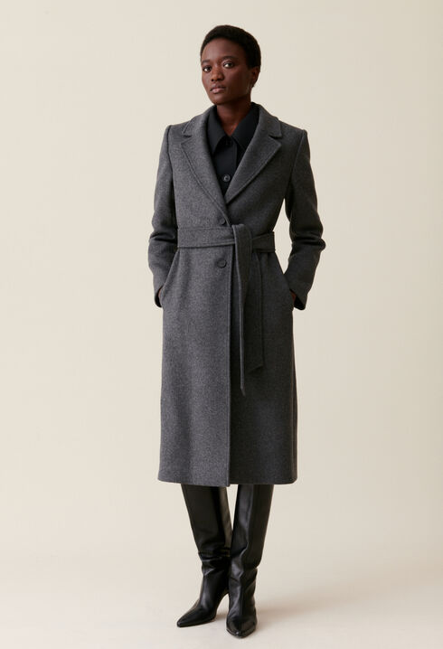 Long grey belted coat