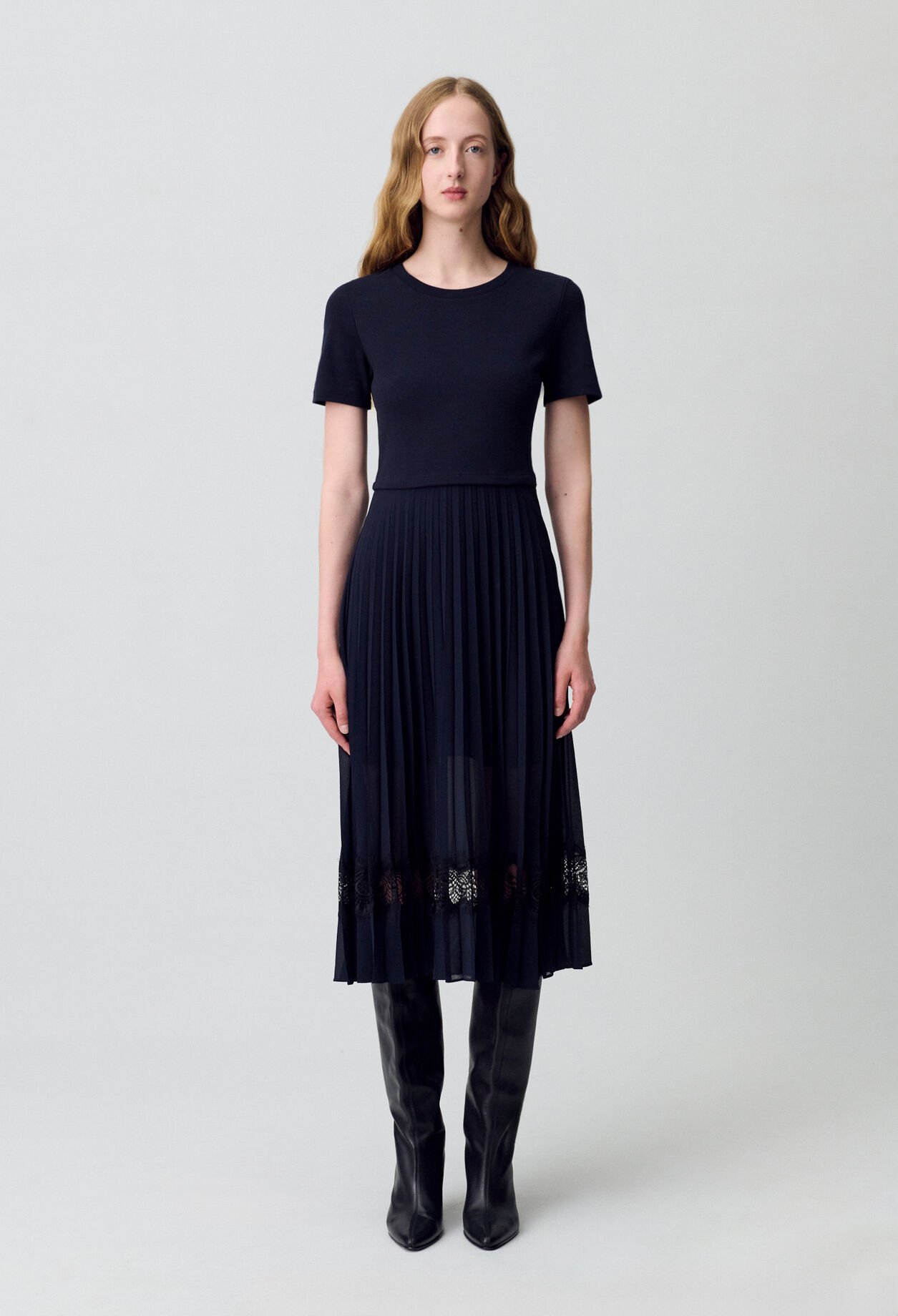 Black and navy bi-material dress 