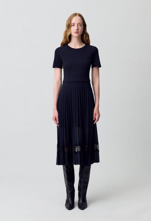 Black and navy bi-material dress 