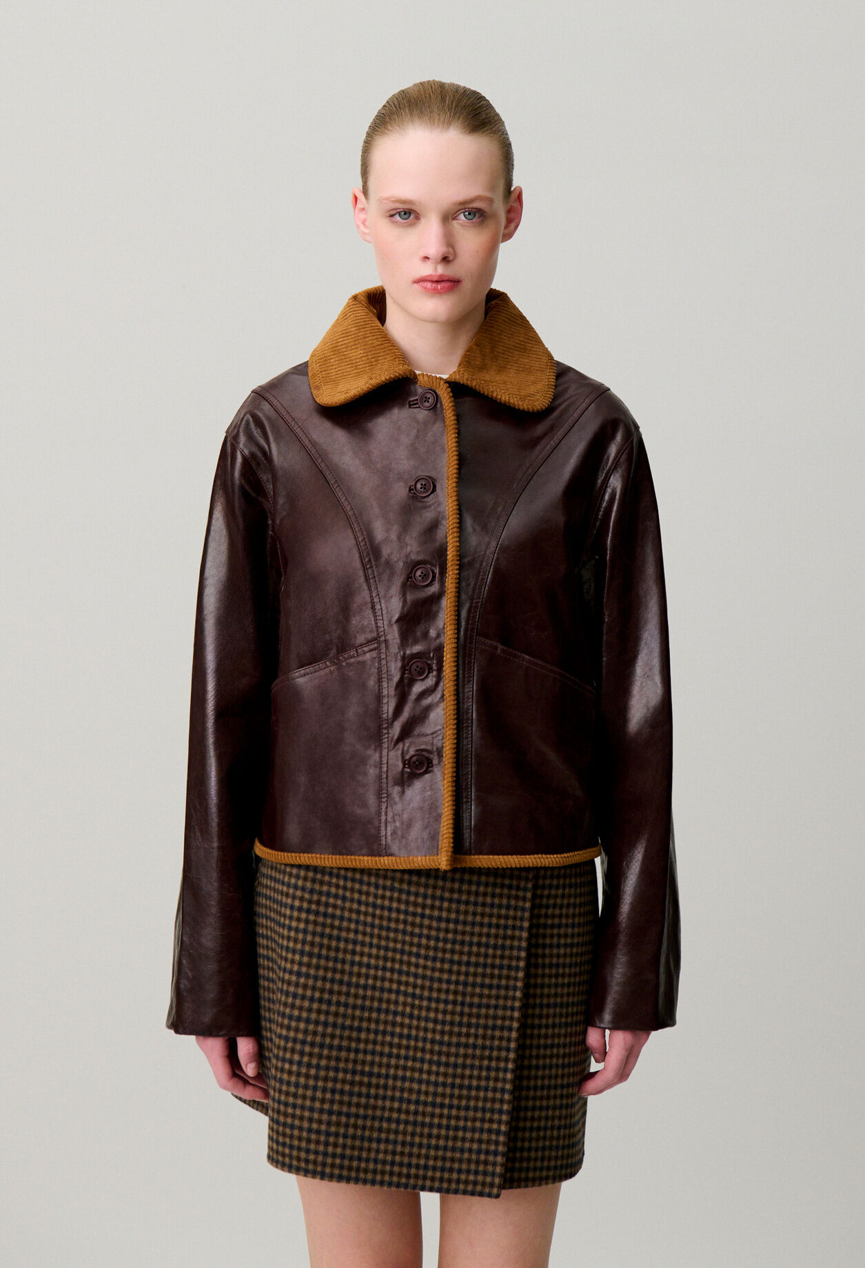 Shiny effect leather jacket