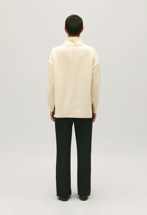 Ecru wool jumper with high neck