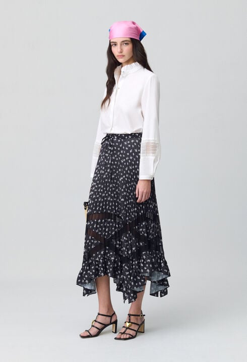 Asymmetric Floral Pleated Skirt
