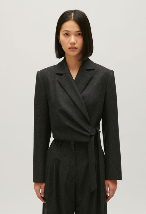 Flecked grey cropped suit jacket