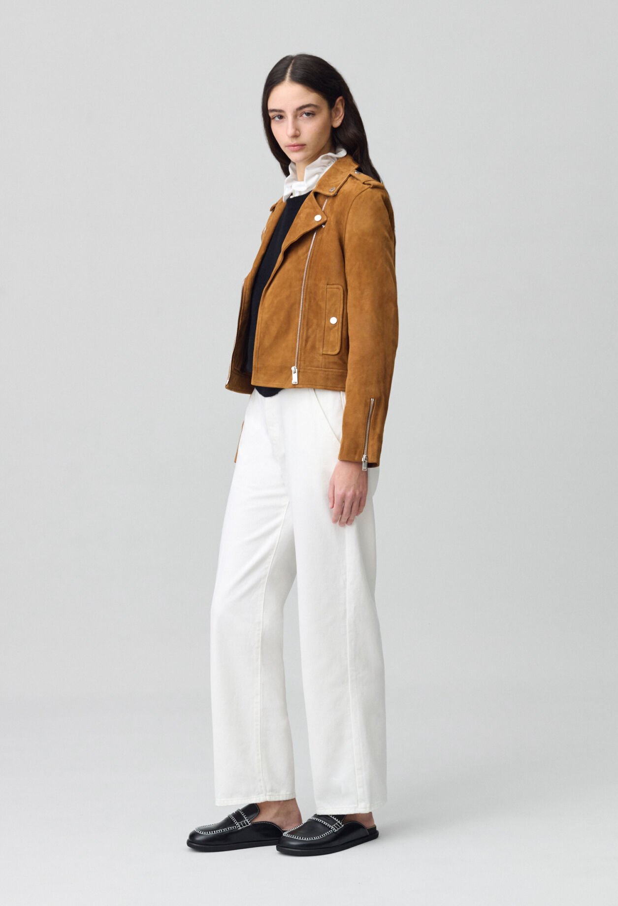 Suede leather biker jacket