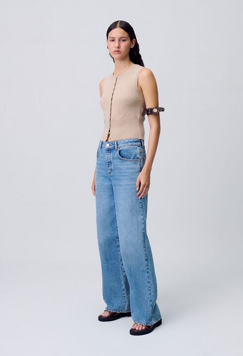 Wide-Leg Washed Denim Jeans