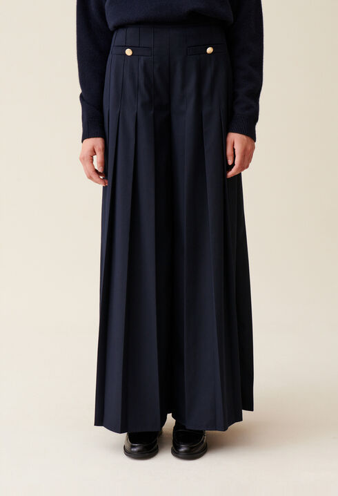 Navy blue loose-fit creased trousers 