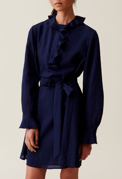 Navy striped ruffle dress