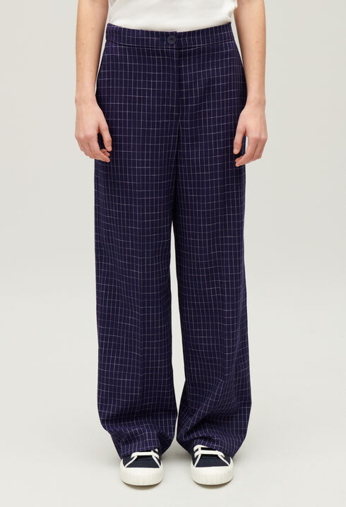 Indigo checked suit trousers