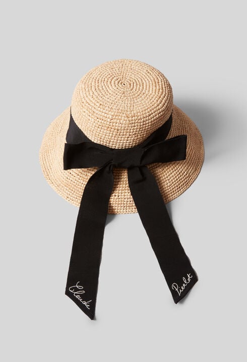 Raffia hat with ribbon