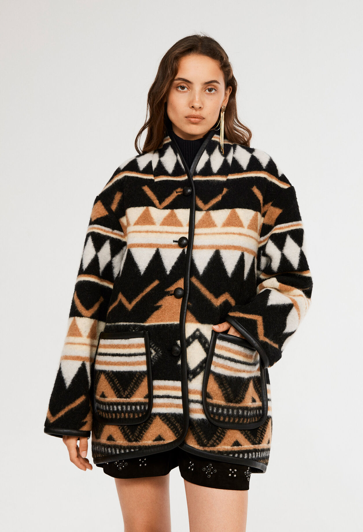 Patterned wool coat