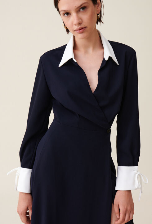 Navy wrap fluid maxi dress