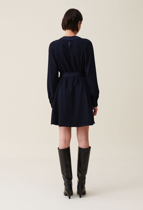 Navy belted babydoll dress