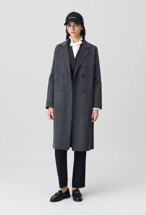 Flecked grey double-sided wool coat