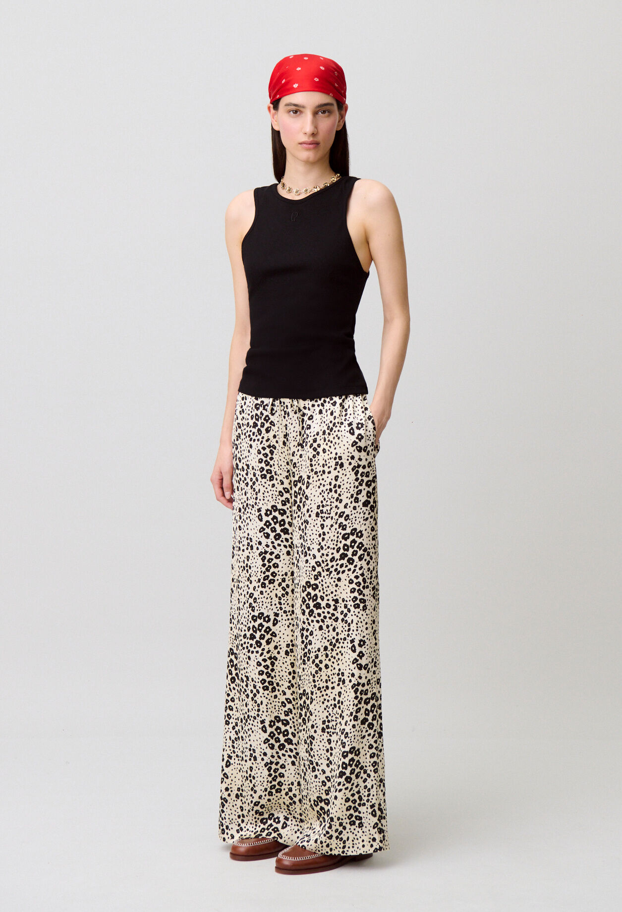 Animal print satin trousers