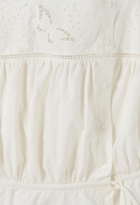 Square-neck embroidered ecru top