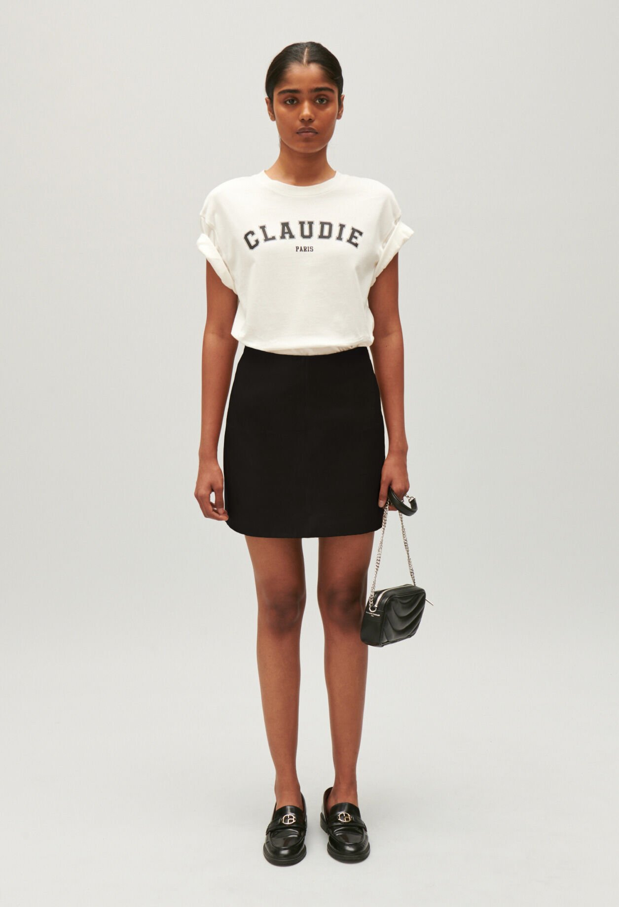 Short leather skirt